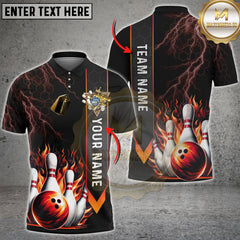 Maxcorners Bowling Flame Multicolor Customized Name, Team Name 3D Shirts