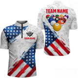 Maxcorners American Flag Personalized Billiard Team Jersey Billiard Gifts For Men Polo & 1/4 Zip Shirts LM283