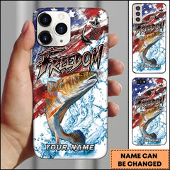 Maxcorners Redfish Fishing Freedom American Flag Water Splash Art Personalized Name Phone Case