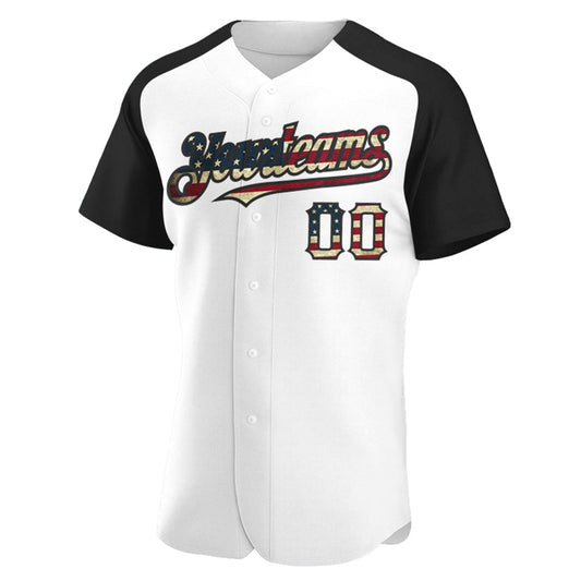 Maxcorners Custom White Vintage USA Flag-Navy Premium Raglan Sleeves Baseball Jersey LM0210