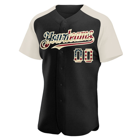 Maxcorners Custom Red Vintage USA Flag-Cream Premium Raglan Sleeves Baseball Jersey LM0210
