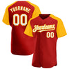 Maxcorners Custom Red White-Gold Authentic Raglan Sleeves Baseball Jersey LM2605