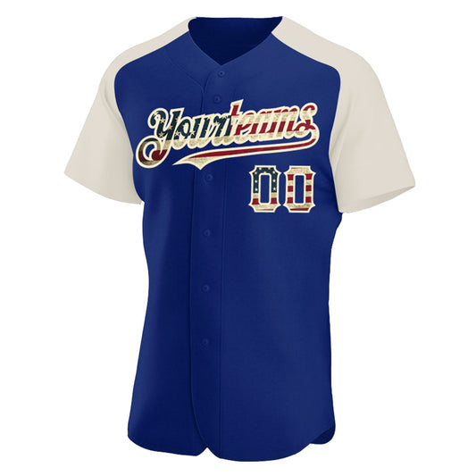 Maxcorners Custom Navy Vintage USA Flag-Cream Premium Raglan Sleeves Baseball Jersey LM0210
