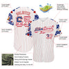 Maxcorners Custom White Red Pinstripe USA Flag-Blue Patriotic Stars & Stripes Raglan Sleeves Authentic Baseball Jersey LM2605