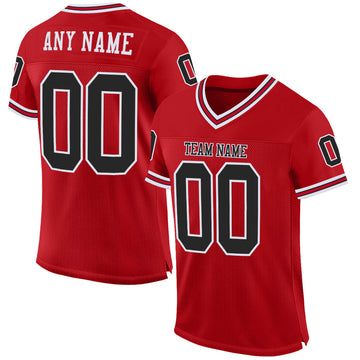 Maxcorners Custom Red Black-White Mesh Authentic Throwback Football Jersey LM2605
