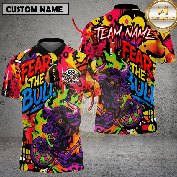 Maxcorners Darts Shirt Fear The Bull Graffiti Style  Multioptions Personalized Name, Team Name Unisex 3D Shirt (4 Colors)