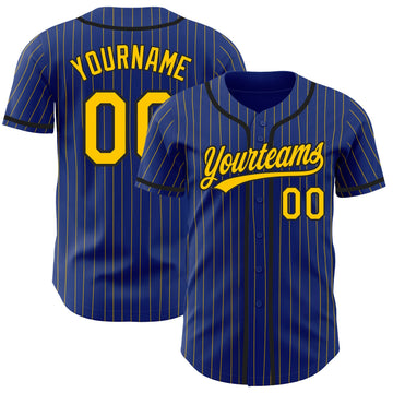 Maxcorners Custom Royal Yellow Pinstripe Black Authentic Baseball Jersey LM2605