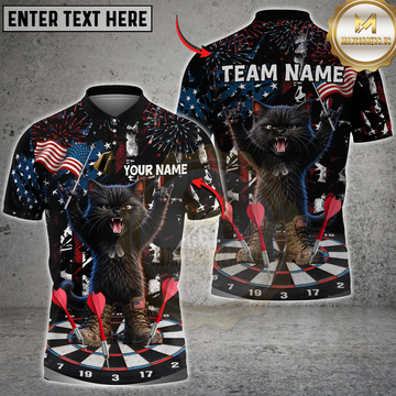 Maxcorners Darts Patriotic Black Cat Dartboard Fireworks American Flag Personalized Name, Team Name 3D Shirt For  Valerie Huston