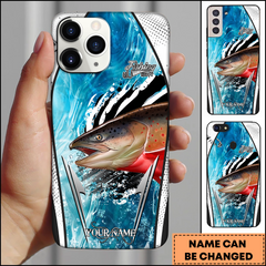 Maxcorners Salmon Fishing Modern Water Art Fishing Makes Me Happy Personalized Name Phone Case