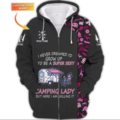 Maxcorners Camping Clothing Super Sexy Camping Lady Shirt Camping Pattern Personalized Name All Over Print 3D