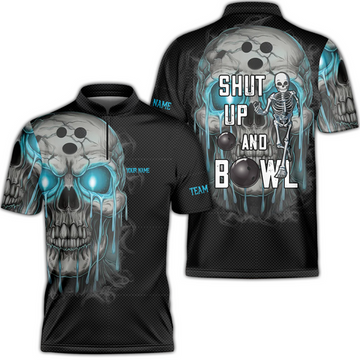 Maxcorners Custom Bowling Team Uniform Skull Flame Bowling Shirt - Shut Up And Bowl, Personalized Name And Team Name