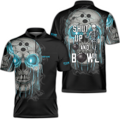 Maxcorners Custom Bowling Team Uniform Skull Flame Bowling Shirt - Shut Up And Bowl, Personalized Name And Team Name TU1711