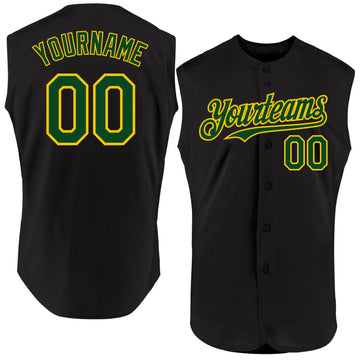 Maxcorners Custom Black Green-Yellow Authentic Sleeveless Baseball Jersey LM2605