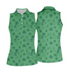 Maxcorners Leprechaun Hat Shamrock Beer Dark Green Seamless Pattern St. Patrick’s Day Golf Shirt, Women's Golf Tops