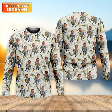 Maxcorners Custom Face Funny Fishing Shirt, Fishing UPF Shirts, Gift For Fisherman, Fishing Shirts For Men