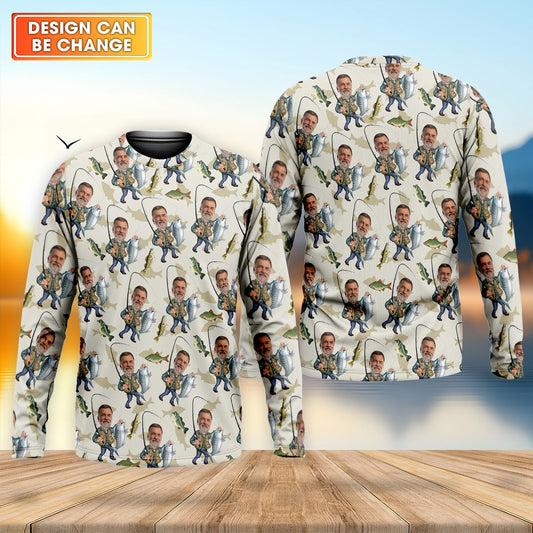 Maxcorners Custom Face Funny Fishing Shirt, Fishing UPF Shirts, Gift For Fisherman, Fishing Shirts For Men