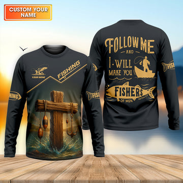 Maxcorners Follow Me And I Will Make You Fishers Of Men Fishing UPF Shirts, Jesus Fishing Shirt, Funny Fishing Shirt