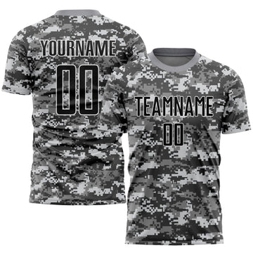 Maxcorners Custom Camo Black-Gray Sublimation Salute To Service Soccer Uniform Jersey LM2605