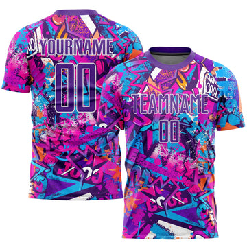 Maxcorners Custom Graffiti Pattern Purple-White Sublimation Soccer Uniform Jersey LM2605