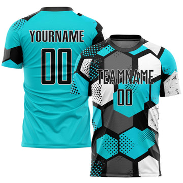 Maxcorners Custom Aqua Black-White Sublimation Soccer Uniform Jersey LM2605