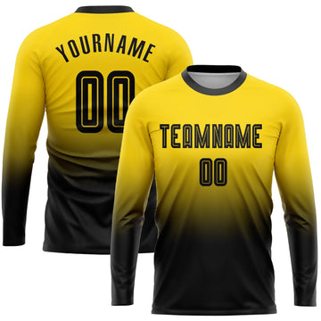 Maxcorners Custom Gold Black Sublimation Long Sleeve Fade Fashion Soccer Uniform Jersey LM2605