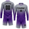 Maxcorners Custom Gray Black-Purple Sublimation Long Sleeve Fade Fashion Soccer Uniform Jersey LM2605