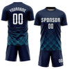 Maxcorners Custom Navy White-Teal Sublimation Soccer Uniform Jersey LM2605