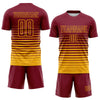 Maxcorners Custom Crimson Gold Gradient Pinstripe Sublimation Soccer Uniform Jersey LM2605