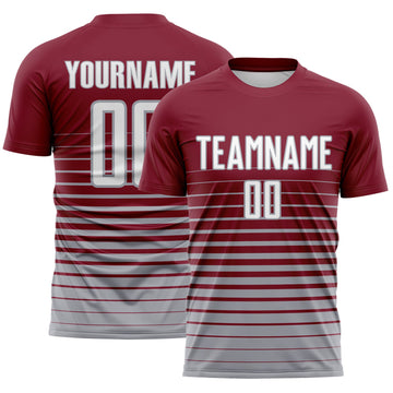 Maxcorners Custom Crimson White-Gray Gradient Pinstripe Sublimation Soccer Uniform Jersey LM2605