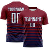 Maxcorners Custom Crimson White-Navy Gradient Pinstripe Sublimation Soccer Uniform Jersey LM2605