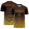 Maxcorners Custom Brown Old Gold Gradient Pinstripe Sublimation Soccer Uniform Jersey LM2605