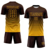 Maxcorners Custom Brown Gold Gradient Pinstripe Sublimation Soccer Uniform Jersey LM2605