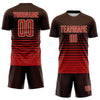Maxcorners Custom Brown Red-Cream Gradient Pinstripe Sublimation Soccer Uniform Jersey LM2605