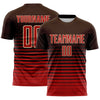 Maxcorners Custom Brown Red-Cream Gradient Pinstripe Sublimation Soccer Uniform Jersey LM2605