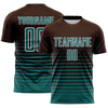 Maxcorners Custom Brown Teal-White Gradient Pinstripe Sublimation Soccer Uniform Jersey LM2605