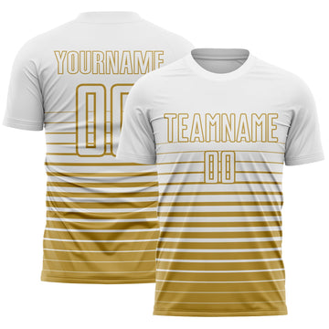 Maxcorners Custom White Old Gold Gradient Pinstripe Elite Sublimation Soccer Uniform Jersey LM2605