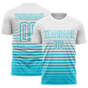 Maxcorners Custom White Lakes Blue Gradient Pinstripe Sublimation Soccer Uniform Jersey LM2605