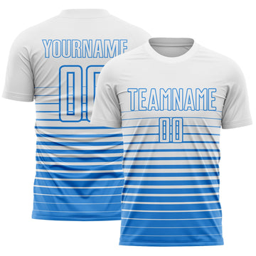 Maxcorners Custom White Powder Blue Gradient Pinstripe Sublimation Soccer Uniform Jersey LM2605