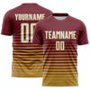 Maxcorners Custom Burgundy White-Old Gold Gradient Pinstripe Sublimation Soccer Uniform Jersey LM2605