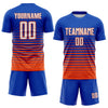 Maxcorners Custom Thunder Blue White-Orange Gradient Pinstripe Sublimation Soccer Uniform Jersey LM2605