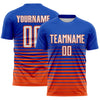 Maxcorners Custom Thunder Blue White-Orange Gradient Pinstripe Sublimation Soccer Uniform Jersey LM2605