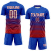 Maxcorners Custom Thunder Blue White-Red Gradient Pinstripe Sublimation Soccer Uniform Jersey LM2605
