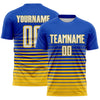 Maxcorners Custom Thunder Blue White-Yellow Gradient Pinstripe Sublimation Soccer Uniform Jersey LM2605