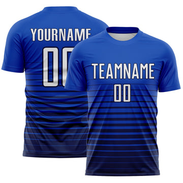 Maxcorners Custom Thunder Blue White-Navy Gradient Pinstripe Sublimation Soccer Uniform Jersey LM2605