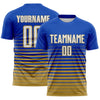 Maxcorners Custom Thunder Blue White-Old Gold Gradient Pinstripe Sublimation Soccer Uniform Jersey LM2605