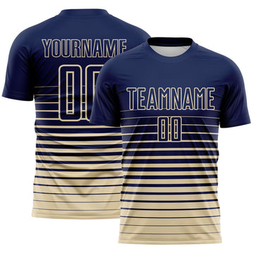 Maxcorners Custom Navy Cream Gradient Pinstripe Sublimation Soccer Uniform Jersey LM2605