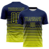 Maxcorners Custom Navy Neon Yellow Gradient Pinstripe Sublimation Soccer Uniform Jersey LM2605