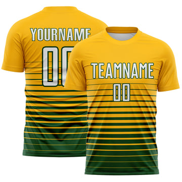 Maxcorners Custom Gold White-Green Gradient Pinstripe Sublimation Soccer Uniform Jersey LM2605