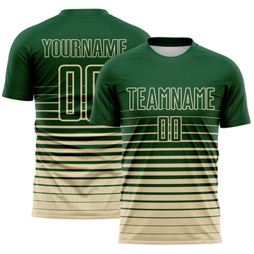 Maxcorners Custom Green Cream Gradient Pinstripe Sublimation Soccer Uniform Jersey LM2605