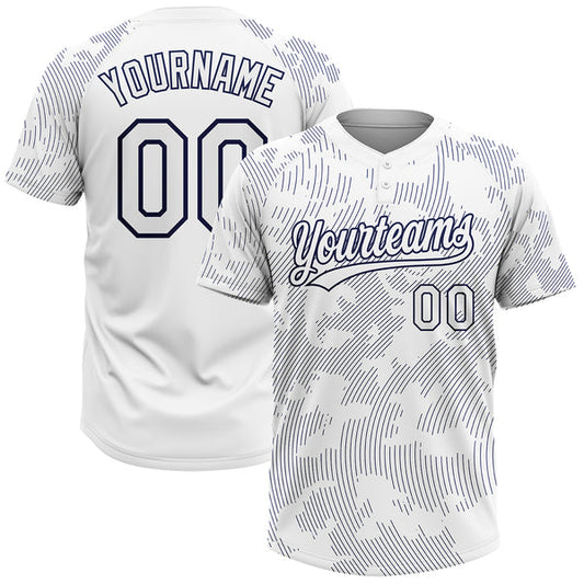 Maxcorners Custom White White-Navy 3D Pattern Two-Button Unisex Softball Jersey LM0609